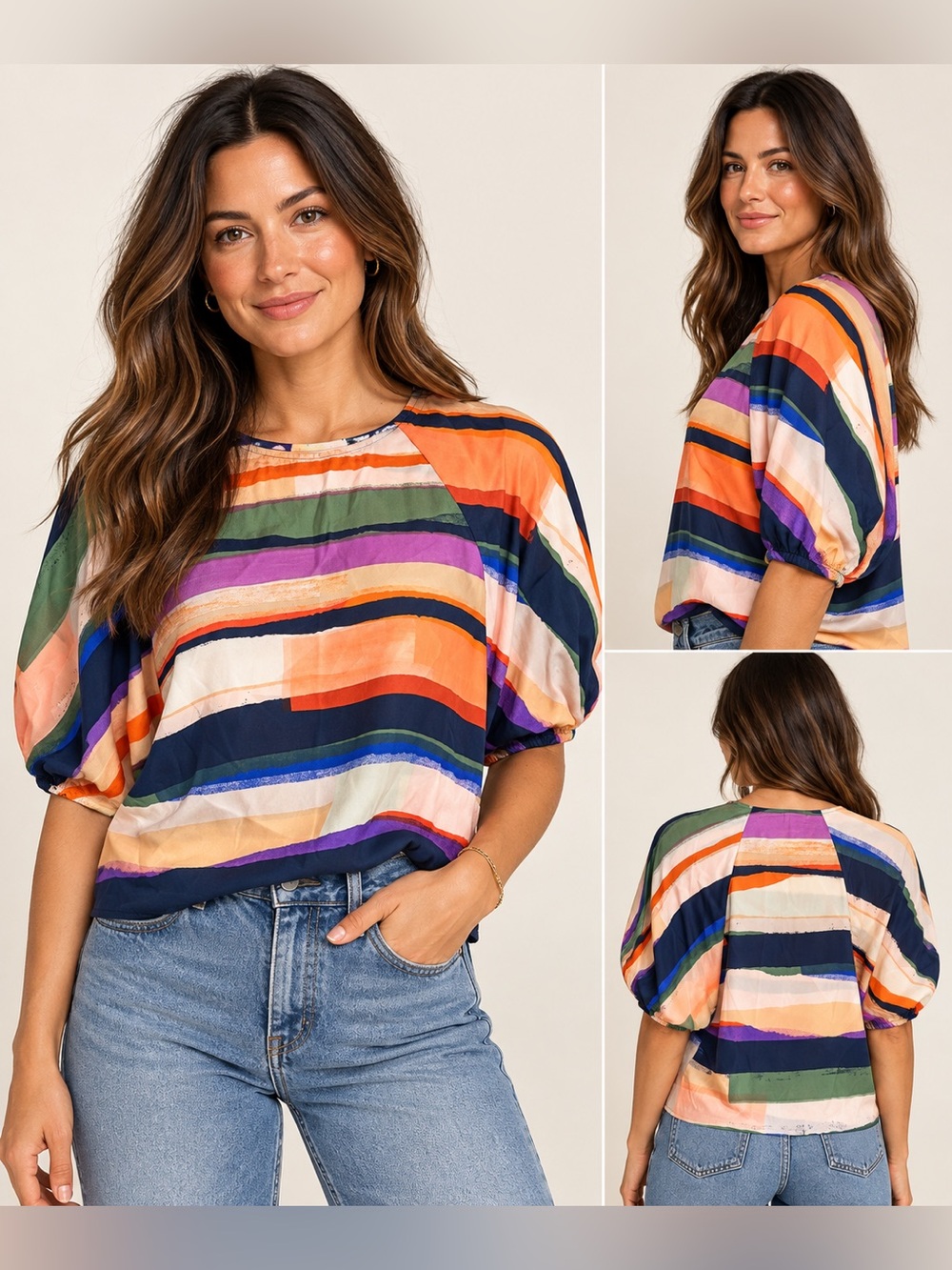 Anthropologie Maeve 100% Silk Multicolor Stripe Blouse XS